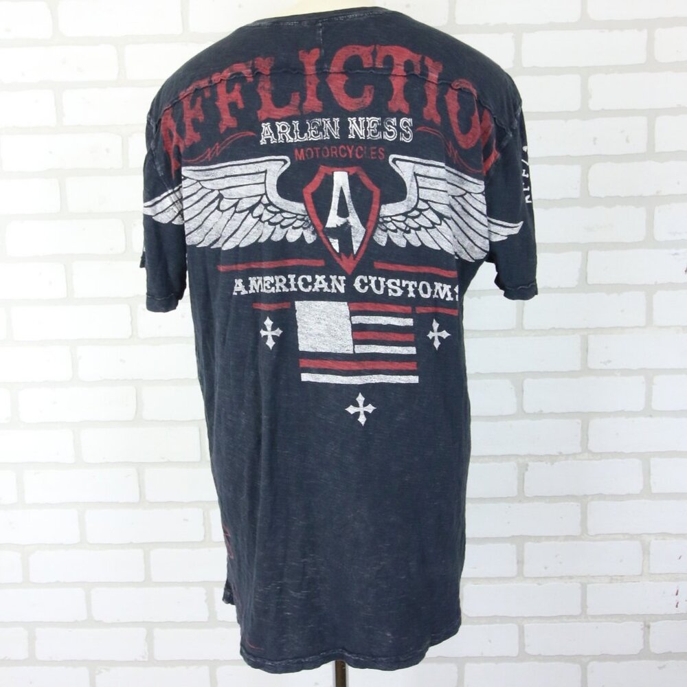 Affliction Arlen Ness Motorcycles T-Shirt Henley Mens XL Slim American Customs